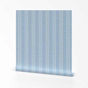 Blue Floral Stripe Removable Peel and Stick Wallpaper - Farmhouse Cottage - Wall Art Wall Decor - Blue Victorian Stripe by bluedaisystudio