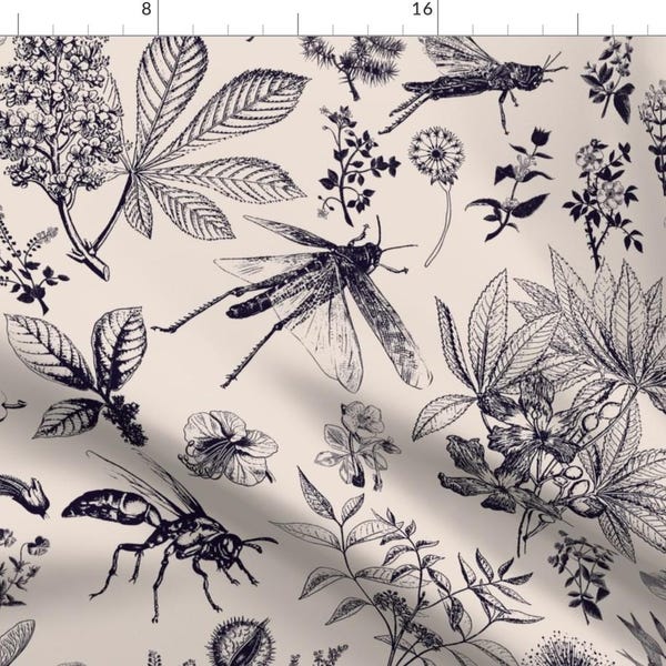 Botanical Floral Garden Fabric - Insect Garden Retro By Juliaschumacher - Botanical Garden Cotton Fabric By The Yard With Spoonflower