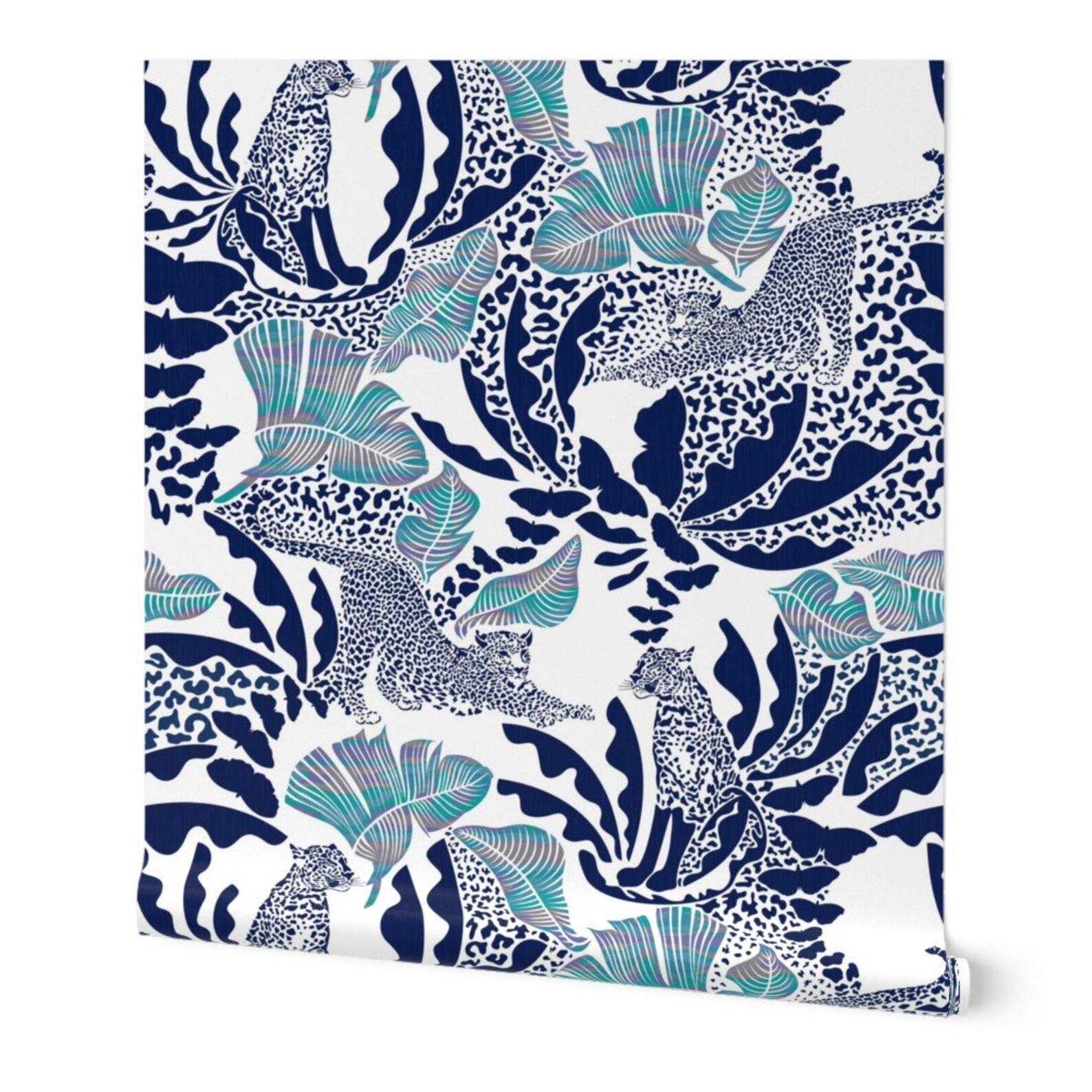 Blue Leopards Wallpaper Magical Jungle by Evamatise - Etsy