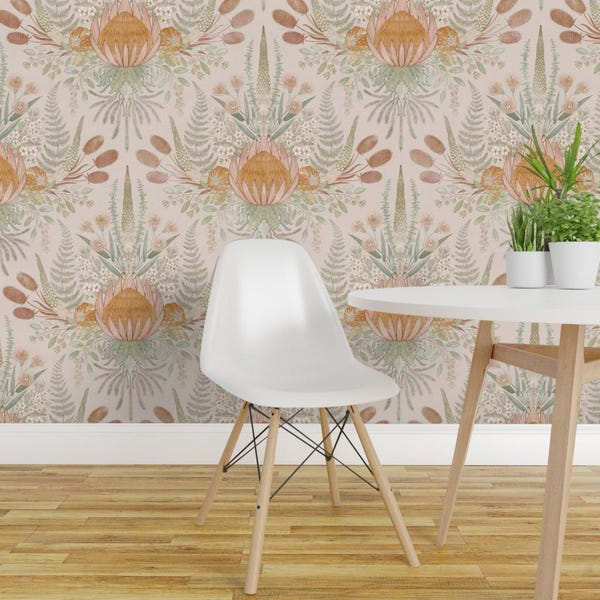 Neutral Flora Damask Peel and Stick Wallpaper - Sage Green Gumtree - Removable Wall Decor Art - Boho Australian Blooms by helenpdesigns