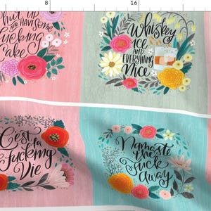 Booze Floral Tile Cheater Quilt Fabric - One Yard O&#39; Swears 4 By Cynthiafrenette - Booze Cotton Fabric By The Yard With Spoonflower