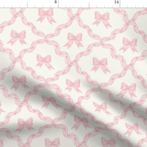 Pink Bow Fabric - Ribbon Diamond by nessnordberg - Ribbon Trellis Pastel Baby Pink Grandmillennial Fabric by the Yard by Spoonflower