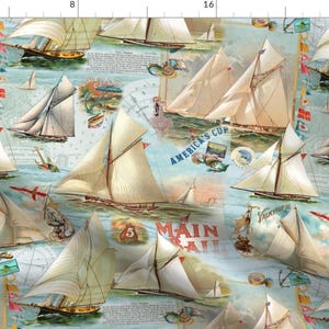 Vintage Sailing Fabric - Sailing The Seas By Carolyn Grossman - Vintage Summer Sailing Decor Cotton Fabric By The Yard With Spoonflower