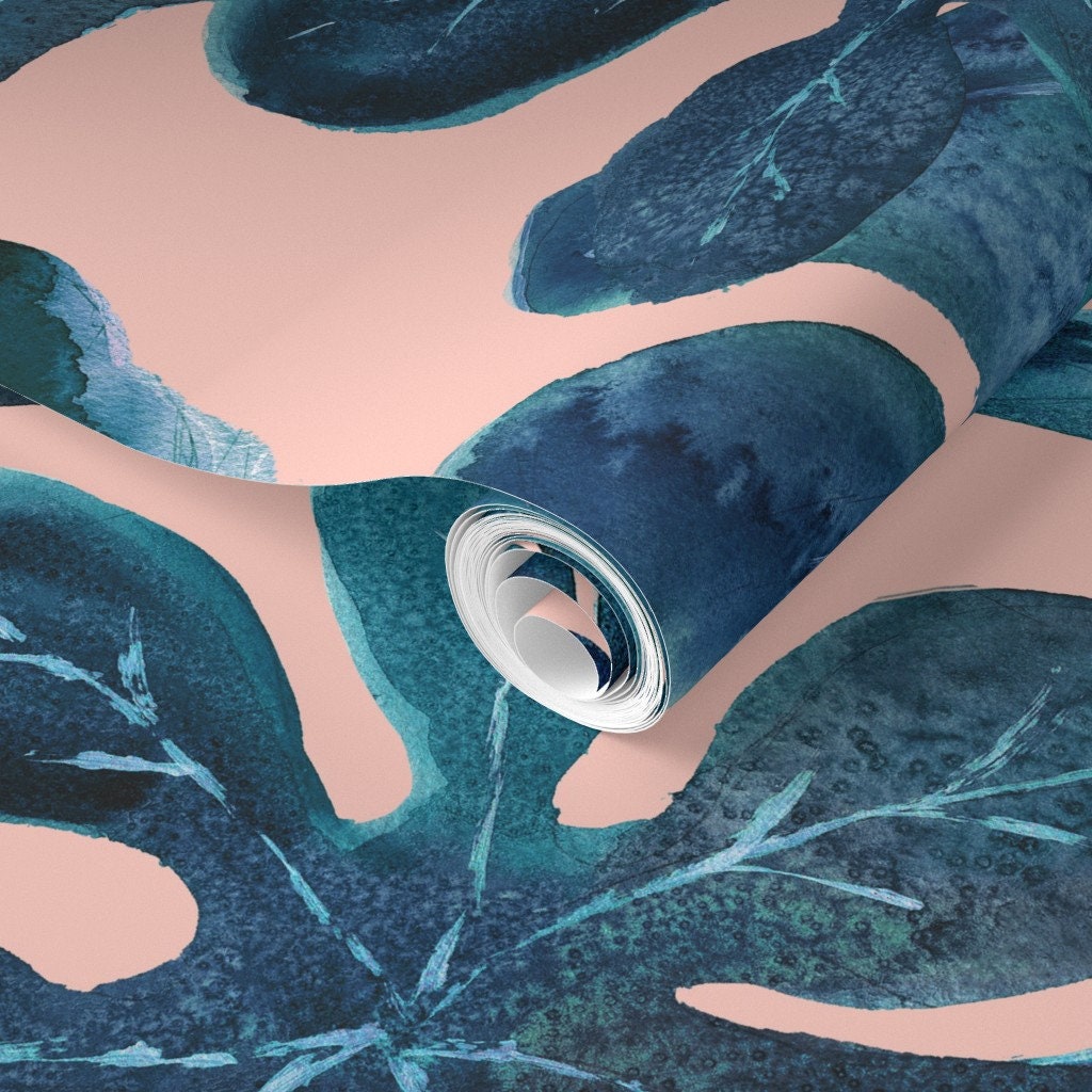 Pink Palm Tropical Wallpaper Tropical Leaves Large by - Etsy