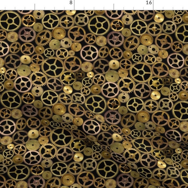 Steampunk Fabric - Steampunk Gears On Black By Joyfulrose - Steampunk Gears Cosplay Gold Black Cotton Fabric By The Yard With Spoonflower