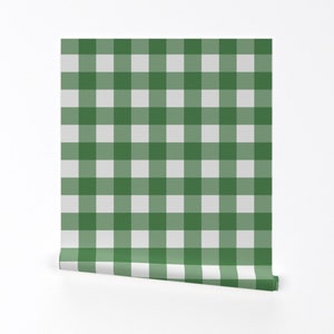 Green Check Wallpaper - Check Kelly By Willowlanetextiles - Check Custom Printed Removable Self Adhesive Wallpaper Roll by Spoonflower