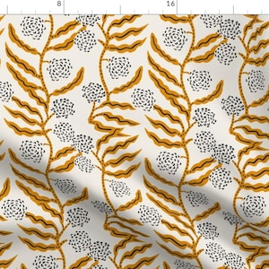 Mustard Gold Garden Fabric - La Ville Vine By Holli Zollinger - Modern Botanical Stripe Beige Cotton Fabric By The Yard With Spoonflower