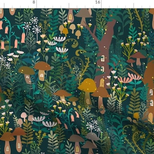 Forest Fabric - The Small Forest World By Ceciliamok - Teal Brown Green Fantasy Fairy Mushrooms Cotton Fabric By The Yard With Spoonflower
