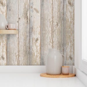 Papel pintado autoadhesivo con diseño de tablones de madera - Estilo costero neutro - Decoración de pared removible - Tablones de madera blanqueada de willowlanetextiles imagen 7