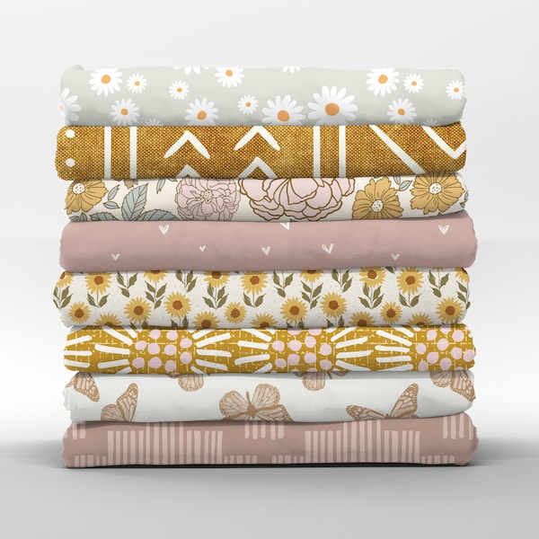 Retro Boho Bomull Fat Quarters - Flicka Mauve Butterfly Sunflower Kollektion Signature Quilting Bomull Mix & Match Fat Quarters av Spoonflower