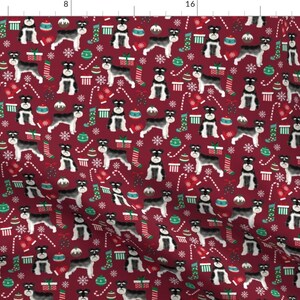 Schnauzer Fabric - Schnauzer Christmas Gifts Stockings Candy Canes Winter Ruby By Petfriendly - Cotton Fabric By The Yard With Spoonflower