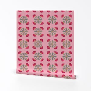 Mexikanische Fliesentapete - Mexikanische Rose Retro Pink Von Jenlats - Rosarote Individuell bedruckte entfernbare selbstklebende Tapetenrolle von Spoonflower