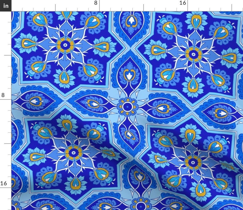 Traditional Spanish Tiles Fabric Cobalt Tile by Torysevas | Etsy