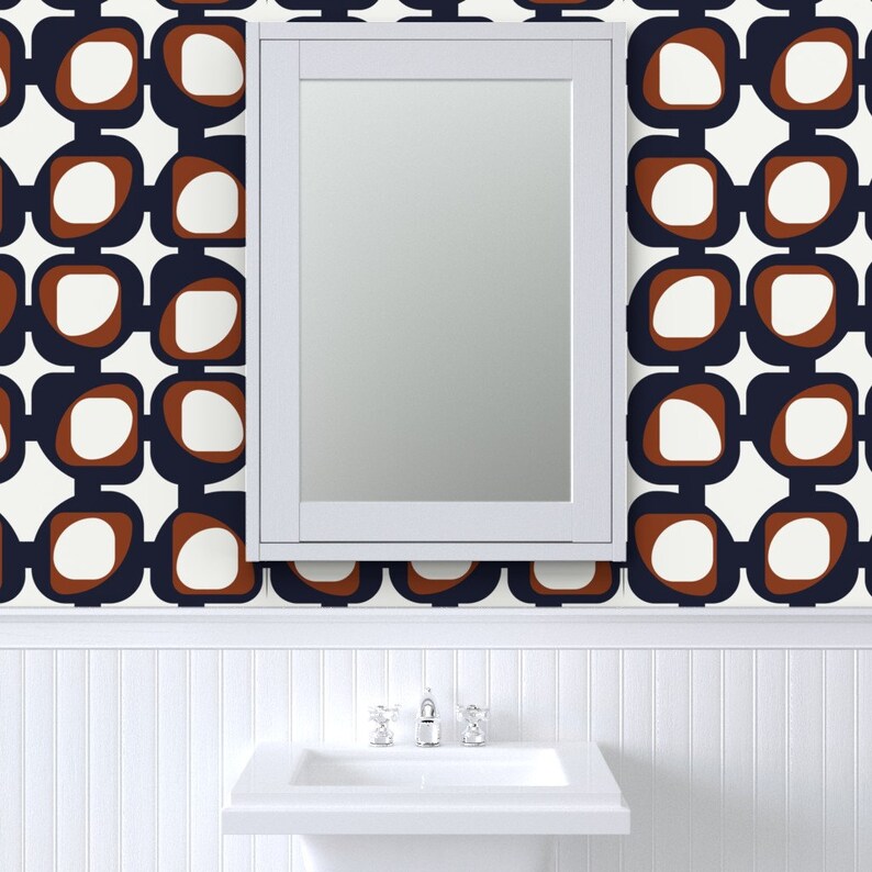 Modern Wallpaper Navy and Rust by Blerta Brown Blue White Etsy