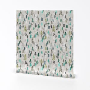 Forest Wallpaper - Solitude (Green) By Nouveau Bohemian - Woodland Tree Custom Printed Removable Self Adhesive Wallpaper Roll by Spoonflower
