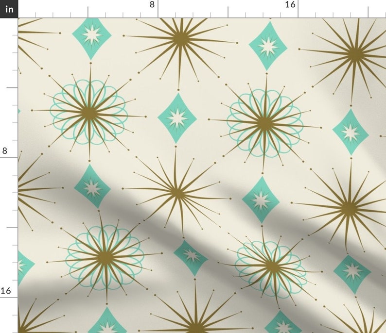 Retro Fabric Starburst Aquarelle by curiouslondon Diamond 1950s Starburst Mid-century Atomic Mcm Fabric by the Yard by Spoonflower image 3