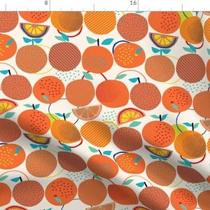 Pop Art Oranges Fabric - Fresh Oranges Citrus Fruit Illustration By Narae Studio - Pop Art Cotton Fabric By The Yard With Spoonflower