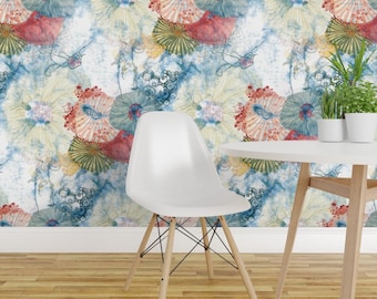 Coral Reef Wallpaper - Life On The Reef By Mimipinto - Blue Coral Reef Custom Printed Removable Self Adhesive Wallpaper Roll by Spoonflower