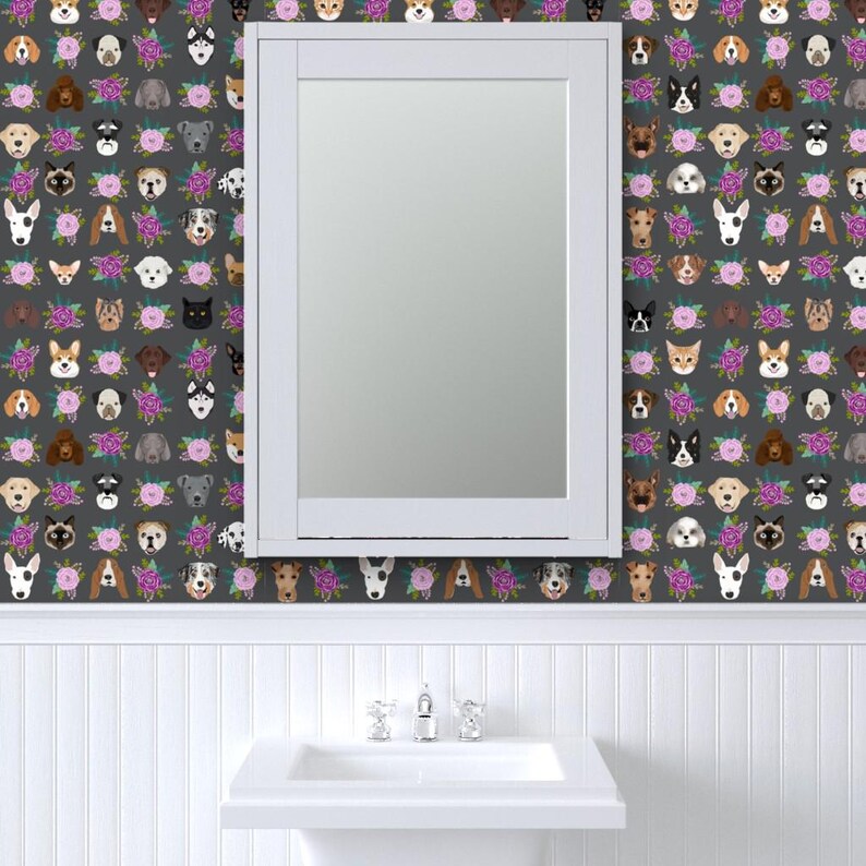 Pets Wallpaper - Dog Cat Floral Pet Lover Purple Gray By Petfriendly - Custom Printed Removable Self Adhesive Wallpaper Roll by Spoonflower image 8