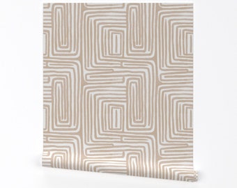 Abstract geometrisch behang - hedendaagse lijnen van studio_saturno - Beige Tan lijnen verwisselbare Peel en Stick Wallpaper van Spoonflower