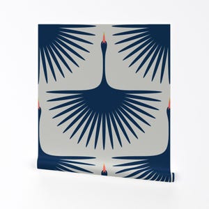 Blaue Ablösbare Tapete - Art Deco Kraniche Schwäne Wasservögel Vintage - Tapete - Art Deco Schwäne by katerhees