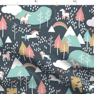 Unicorn Fabric Unicorn Love Large by Papercanoedesign Rainbow Unicorn ...