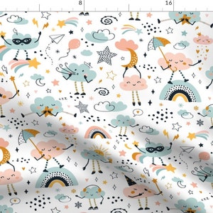 Weather Fabric - Little Weather Clouds By Bamokreativ - Baby Nursery Raindrops Clouds Whimsical Cotton Fabric By The Yard With Spoonflower