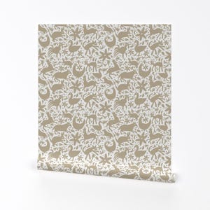 Otomi Wallpaper - Mexico Springtime Linen White Large Scale By Sammyk - Custom Printed Removable Self Adhesive Wallpaper Roll by Spoonflower