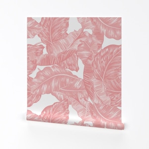 Leaves Wallpaper - 8" Light Pink Bohio Leaves By Shopcabin - Leaves Custom Printed Removable Self Adhesive Wallpaper Roll by Spoonflower