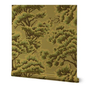 Sage Green Tree Gold or Silver Metallic Wallpaper - Umbria Dawn Woods by holli_zollinger - Traditional Forest Wallpaper Roll by Spoonflower
