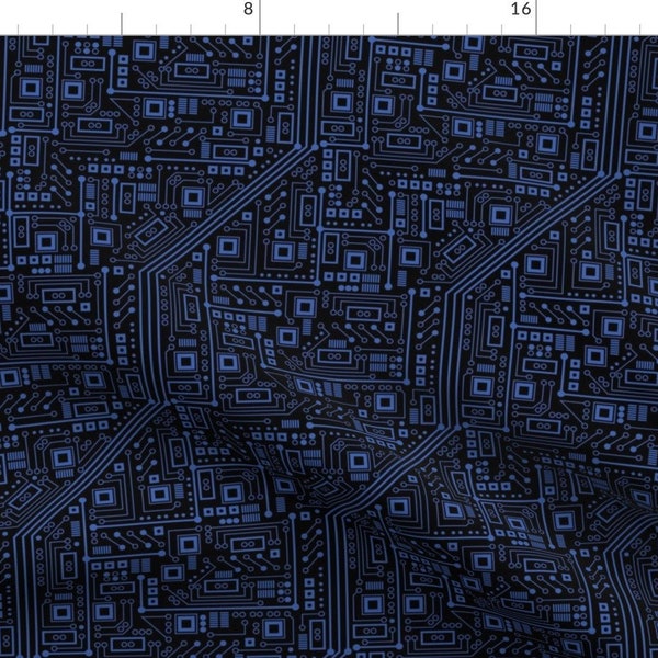 Circuit Board Fabric - Evil Robot Circuit Board Black And Blue By Robyriker - Geek Computer Cotton Fabric By The Yard With Spoonflower