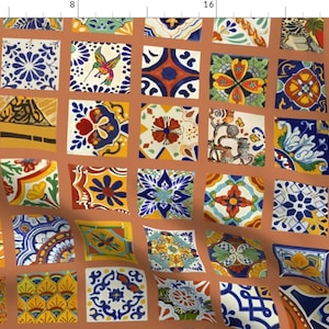 Talavera Mexican Tile Fabric - Talavera Mexican Tiles By Wren Leyland - Talavera Tile Mexican Cotton Fabric By The Yard With Spoonflower