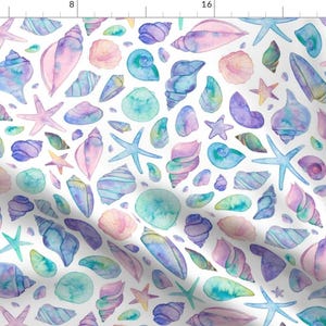 Seashell Fabric - Colourful Seashells By Elena O&#39;Neill Illustration - Seashell Pastel Ocean Nauti Cotton Fabric By The Yard With Spoonflower