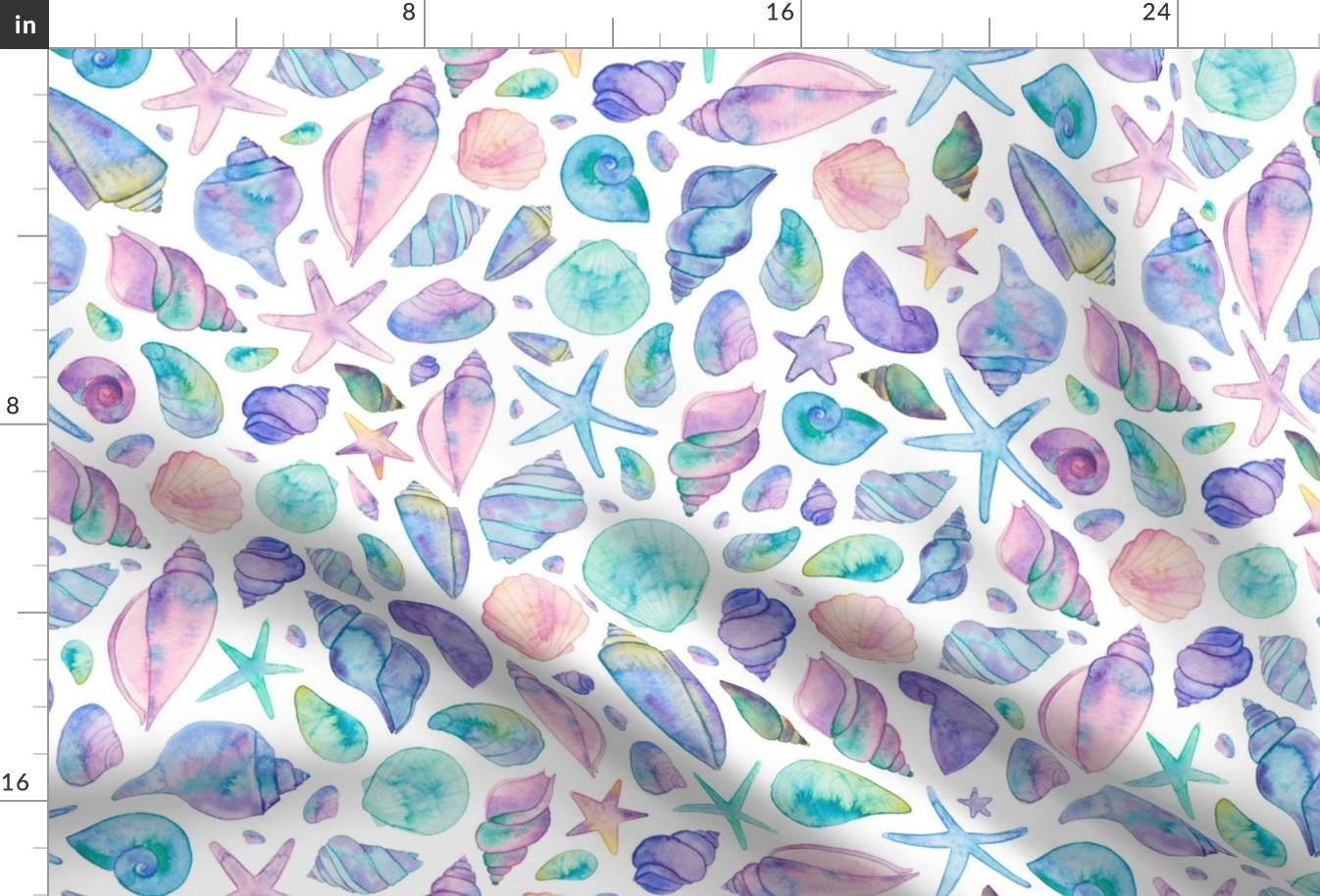 Seashell Fabric - Colourful Seashells By Elena O'Neill Illustration - Seashell Pastel Ocean Nauti Cotton Fabric By The Yard With Spoonflower