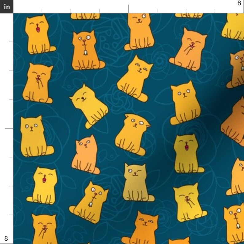 Derpy Ginger Cats Fabric Ginger Cats by Yulia Funny Orange Etsy