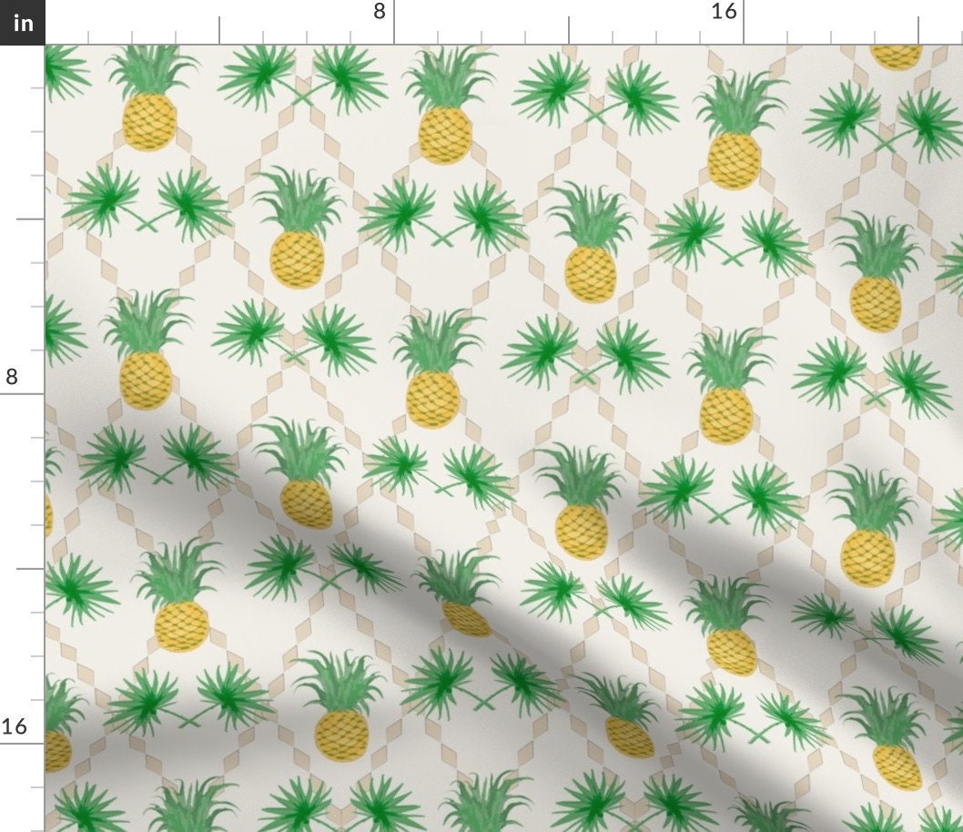 Pineapple Damask Fabric Рineapple and Palm Leaves Pattern in Etsy