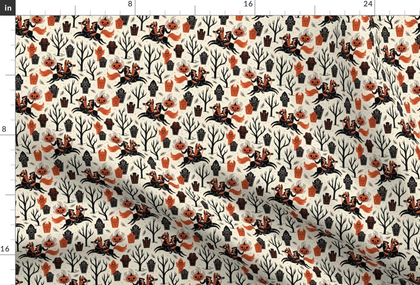 Headless Horseman Orange Fabric - Headless Horseman (Small Scale - Orange) By Therewillbecute - Headless Horseman Fabric With Spoonflower