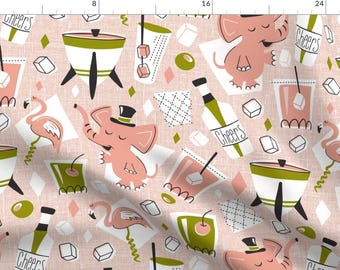 Cocktail Pink Elephant Fabric - Cocktail Lounge - Pink Large Scale By Heatherdutton - Cocktail Cotton Fabric By The Yard With Spoonflower