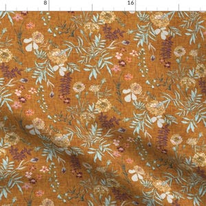 Flower Fabric - Marigold Love By Nouveau Bohemian - Autumn Floral Mustard White Green Romantic Cotton Fabric By The Yard With Spoonflower