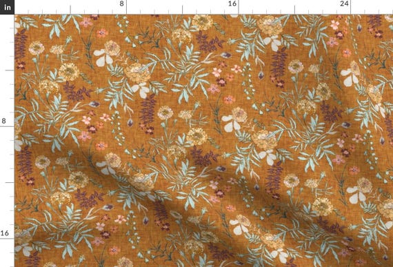 Flower Fabric - Marigold Love By Nouveau Bohemian - Autumn Floral Mustard White Green Romantic Cotton Fabric By The Yard With Spoonflower