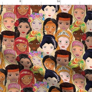 Sisterhood Fabric - Sisterhood Around The World By Stargazingseamstress - Sisterhood Female Faces Cotton Fabric By The Yard With Spoonflower