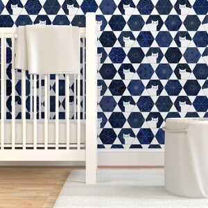 Cats Wallpaper - Sashiko Cats By Patricia Lima - Navy White Geometric Hexagon Kitten Removable Self Adhesive Wallpaper Roll by Spoonflower image 6