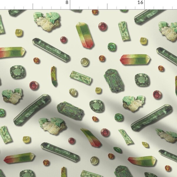 Geometric Crystals Gems Green Fabric - Emerald Precious Stones - Bone By Idoa - Crystals Cotton Fabric By The Yard With Spoonflower