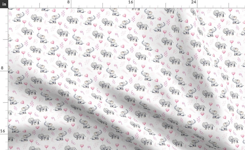 Baby Girl Cotton Fat Quarters Pink Gray Elephants Infant Newborn Nursery Petal Quilting Cotton Mix & Match Fat Quarters by Spoonflower Balloon Elephants