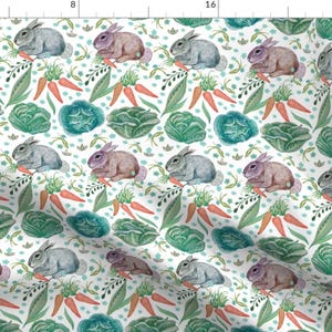 Vegetable Bunny Watercolor Fabric - Spring Bunny Garden By Magentarosedesigns- Bunny Garden Patch Cotton Fabric By The Yard With Spoonflower