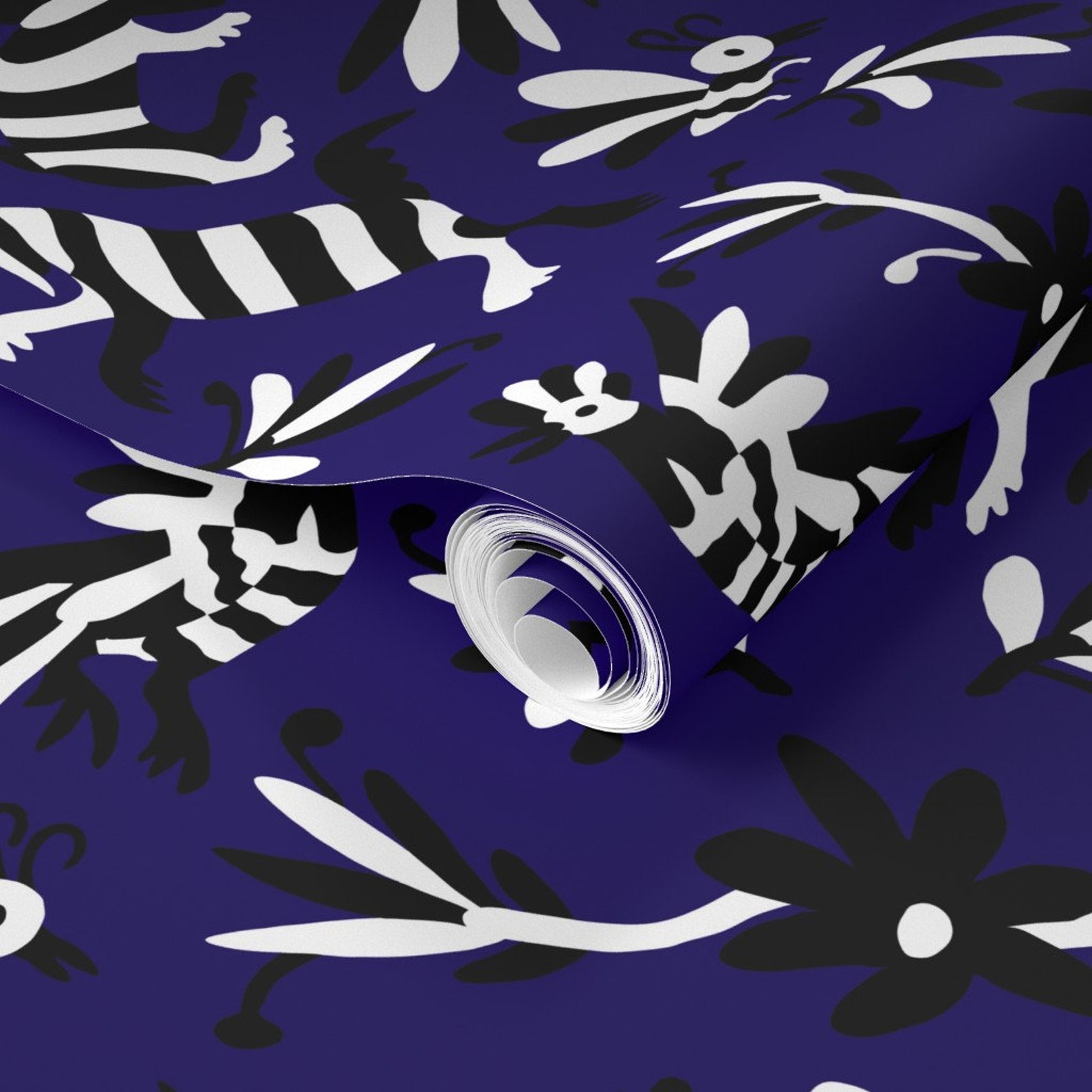 Otomi Print Blue Wallpaper Navy Otomi by Thestylesafari Etsy