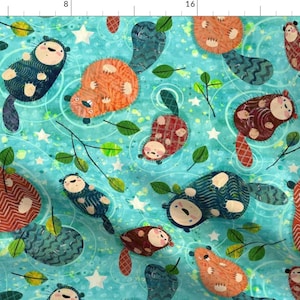 Otters Fabric - Significant Otters By Sarah Treu - Otter Cute Baby Animals Sea Life Wildlife Cotton Fabric By The Yard With Spoonflower