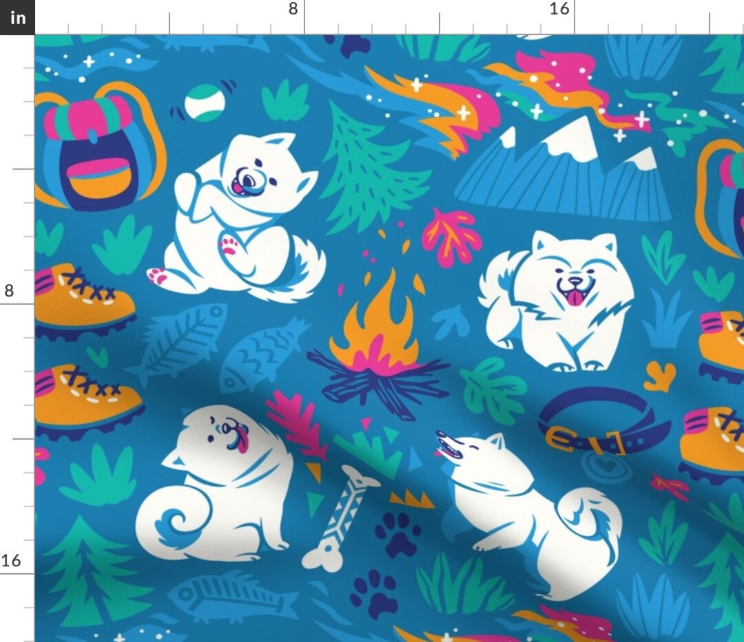 Dog Outdoors Blue Backpacking Fabric Hiking With A Samoyed by Penguinhouse  Dog Hiking Cotton Fabric by the Yard With Spoonflower 