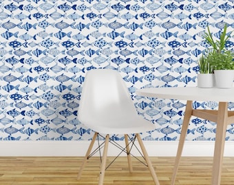 Watercolor Fish Peel and Stick Wallpaper - Under The Sea Ocean Blue Marine Swim - Removable Wall Decor Art - Watercolor Fish by tasiania