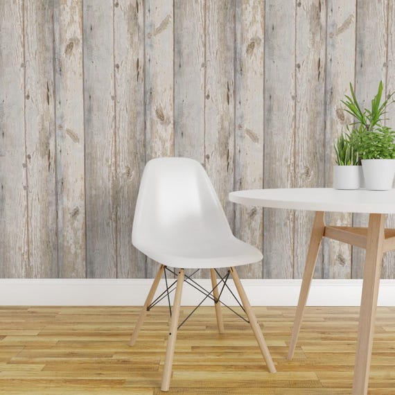 Wooden Planks Peel and Stick Wallpaper - Coastal Neutral  - Removable Wall Decor Art - Whitewashed Wood Planks by willowlanetextiles